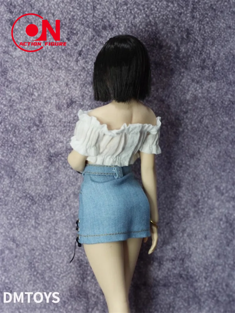 1/6 مقياس أنثى نفخة كم بلوزات قصيرة تنورة الدنيم الملابس نموذج صالح 12 بوصة أنثى الجندي عمل الشكل دمى الجسم #4
