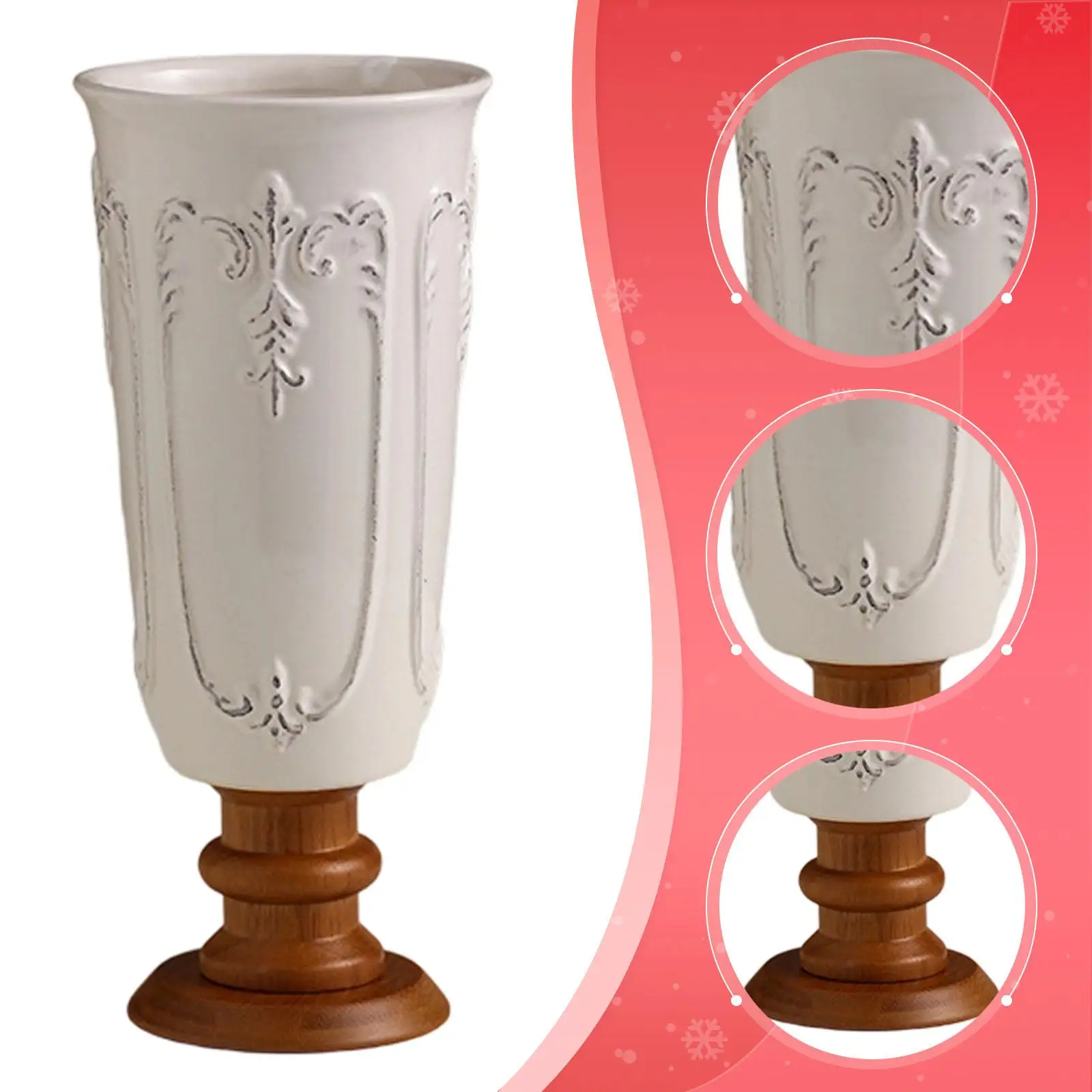 Decorative Porcelain Vase Tall Footed Flower Holder with Wooden Base for Stylish Wedding or Office Decor