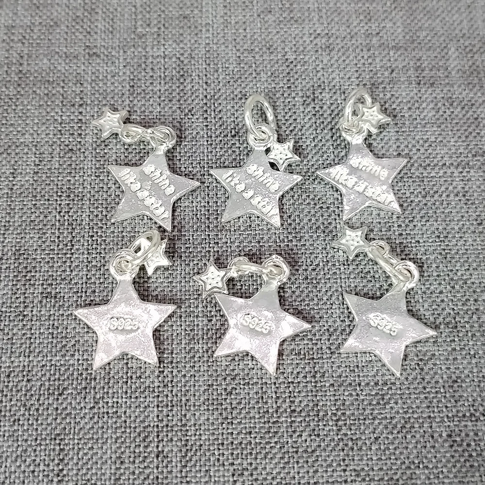 

6pcs of 925 Sterling Silver Shine Like A Star Charm Pentagram Pendant for Bracelet Necklace