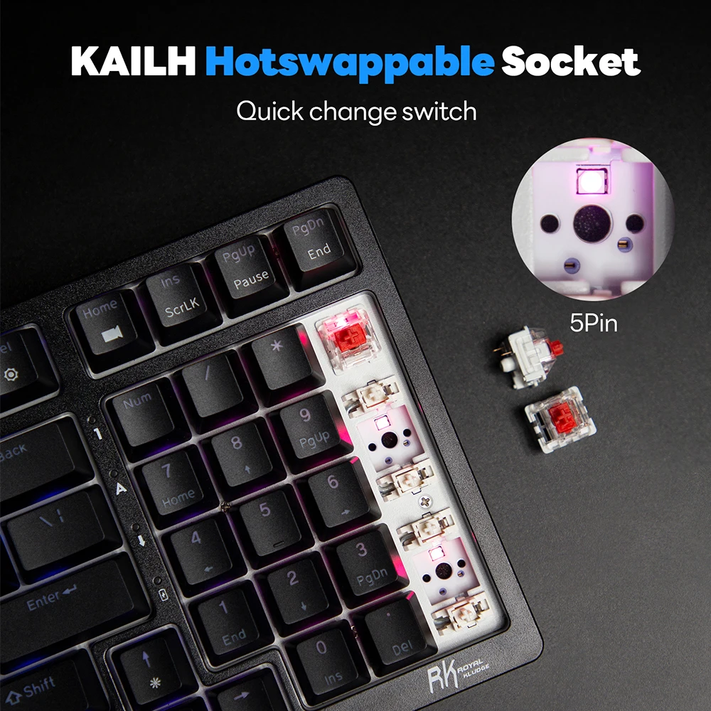 لوحة مفاتيح ميكانيكية لاسلكية إسبانية RK Royal Kludge RK98 ثلاثية الوضع 2.4G/Bluetooth/USB سلكية RGB لوحات مفاتيح ألعاب قابلة للتبديل السريع