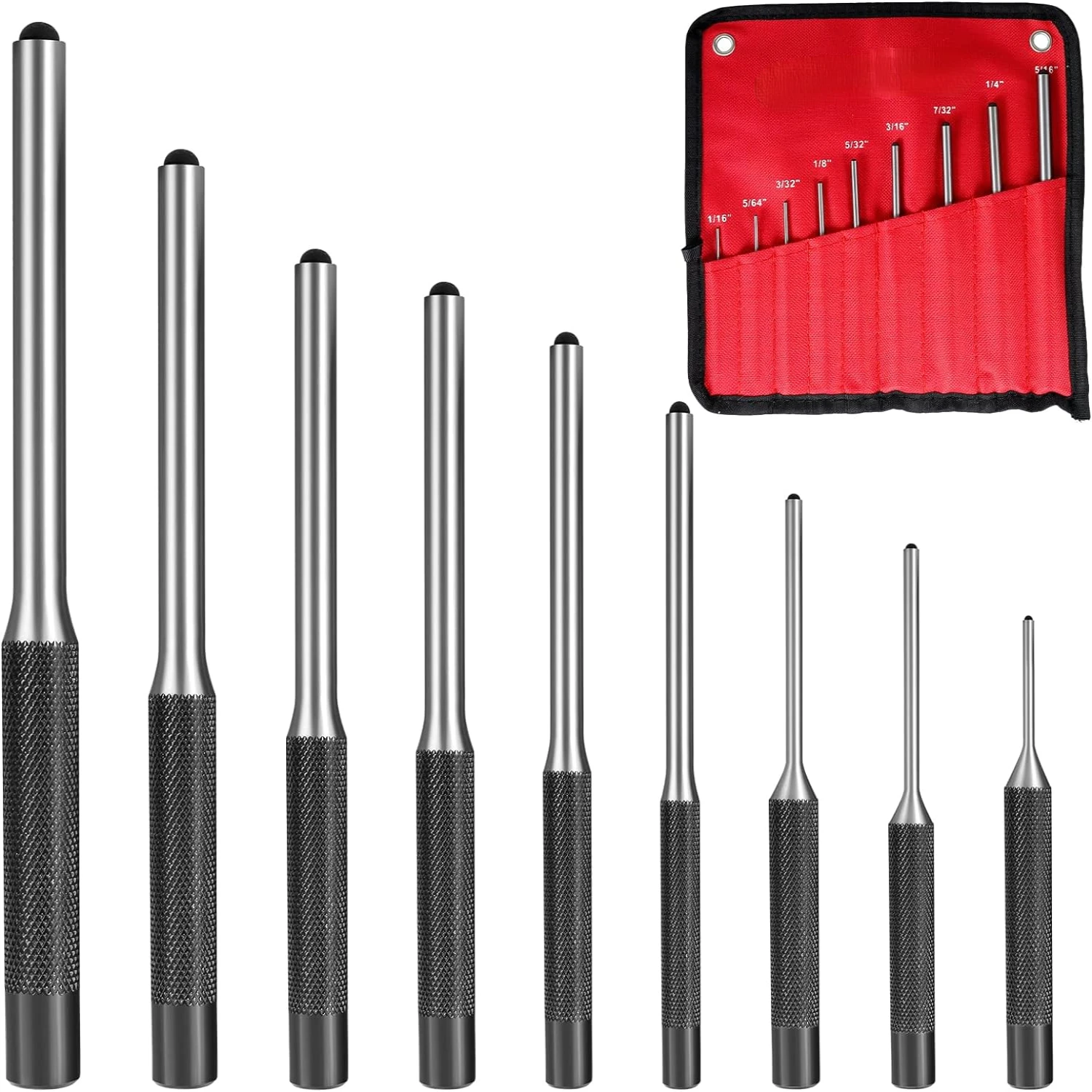 Perfect for various repair tasks, this versatile and durable Multi-Size Steel Roll Pin Repair Kit includes 9 handy pieces, a Ham