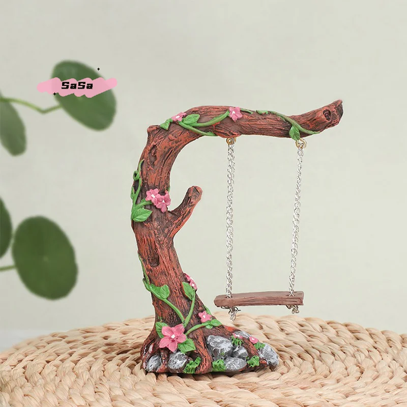 Miniature Fairy Garden Swing, Flower Tree, Figurine, Model for Micro Landscape, Courtyard Garden, Outdoor Display Decor