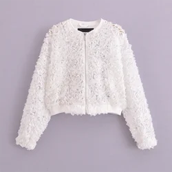 PB&ZA 2024 Spring New Women's Fashion Style Casual Loose Versatile High Waist Flower Jacket Coat