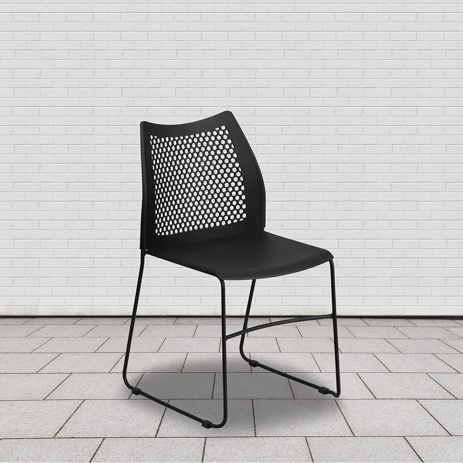 Series Contoured Lobby Chairs with Air-Vent Honeycomb Backs, Ergonomic Stacking Chairs for Offices, Set of 5, Black