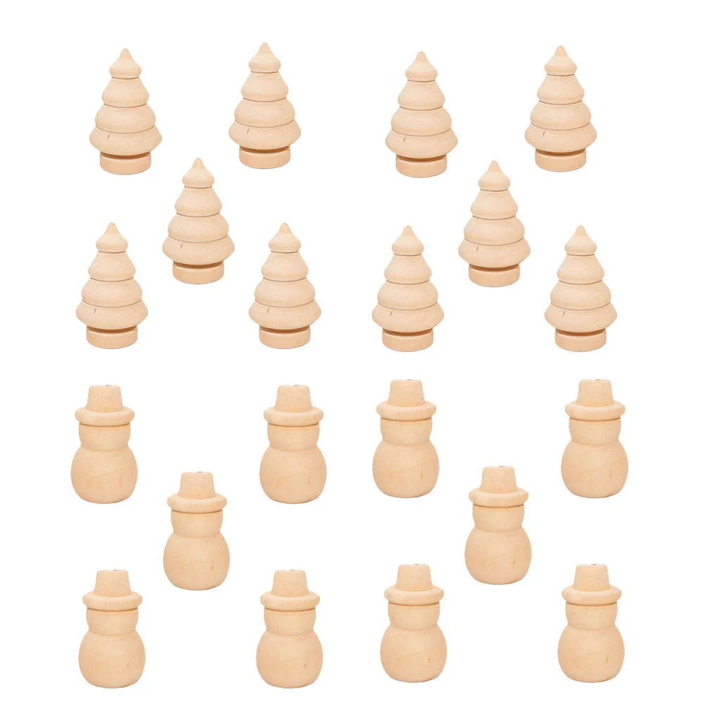 20 قطعة شجرة عيد الميلاد ثلج الدمى الخشبية دهان داي الحلي اليدوية زينة عيد الميلاد الأسرة الإبداع هدية الدمى الخشبية