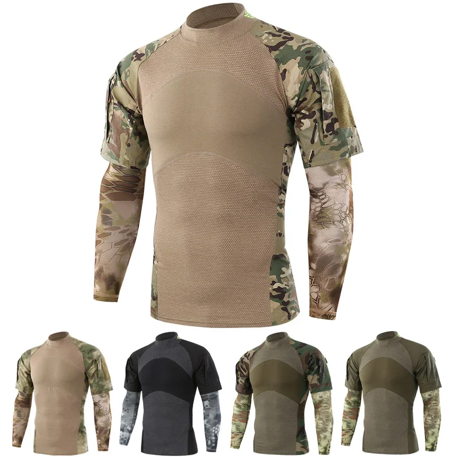 Summer Military Training Camo Short Sleeve Uniform Tops Men Outdoor Camping Climbing Shooting Combat Tactical Breathable Shirt