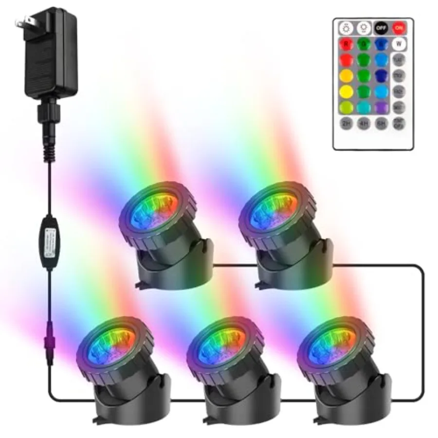 

RGB Pond Lights with Timer Super Bright LED Underwater Submersible Colorful Landscape Spotlights Remote Control IP68 Waterproof