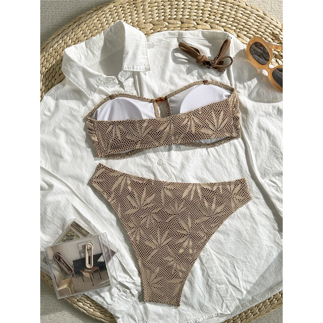 Sexy Cut-Out-Bandeau-Bikini, Damen-Badebekleidung, zweiteiliger Bikini, brasilianischer, gepolsterter Badeanzug, Badeanzug, Schwimmanzug V7959 – Detail 9