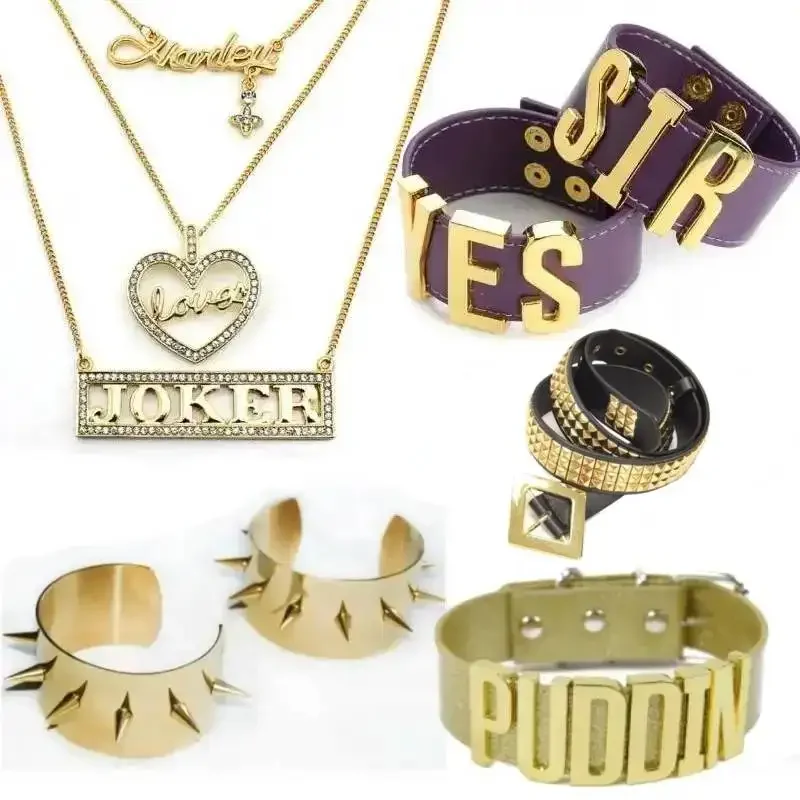 Harleen Quinn Loves The Joker Halskette PUDDIN Halsband Ja Sir Armband Punk  Armreif Cosplay Kostm Requisite Nieten Grtelschnalle - AliExpress  200000532