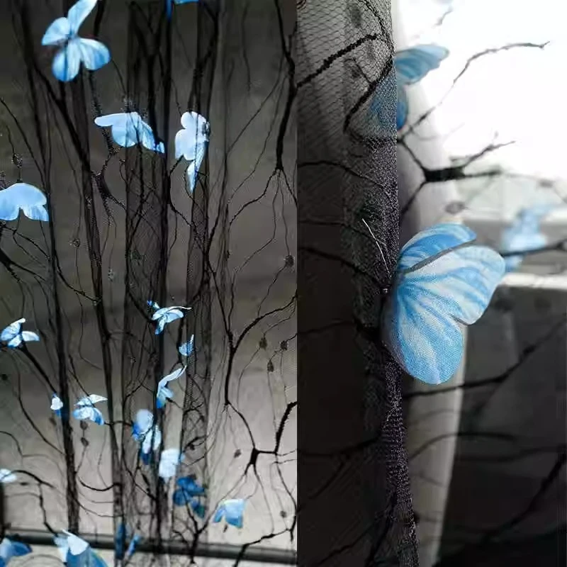 Floral Butterfly Black Tulle Fabric New Chinese Style Bridal Veil Wedding Dress Design Original Textile Customizable Wholesale