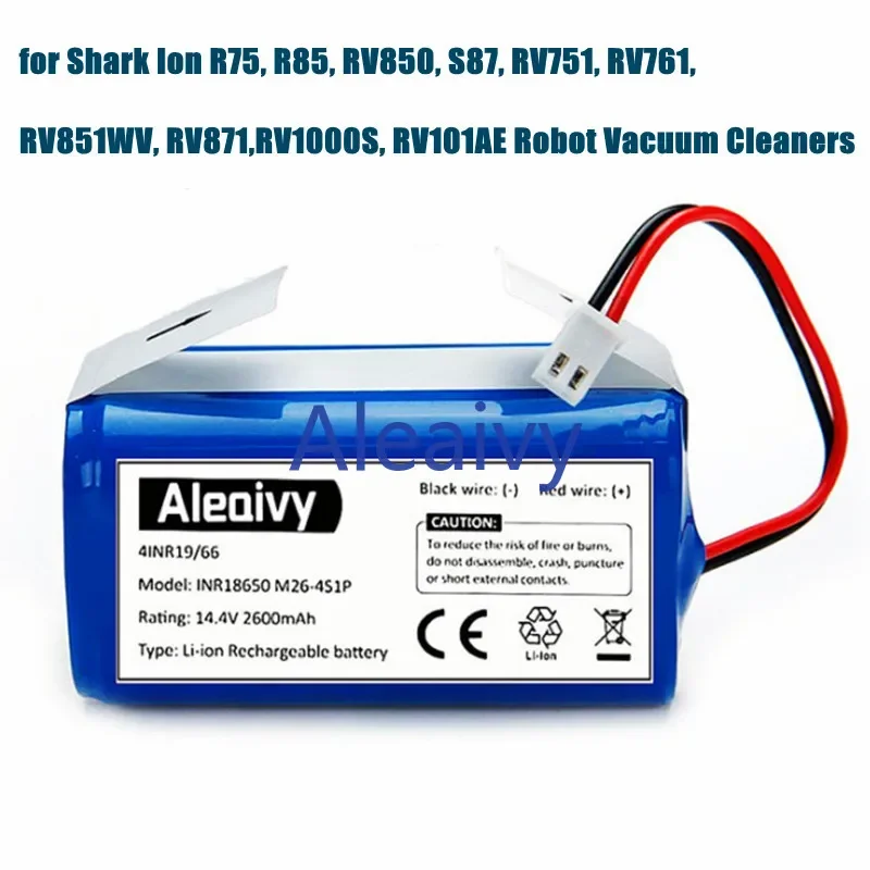 14.4V/14.8V 2600mAh Replacement Shark RVBAT850 Battery for Shark Ion R75, R85, RV850, S87, RV751, RV761, Robot Vacuum Cleaners