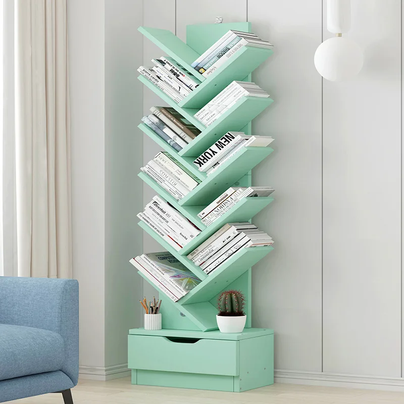 Simple Bookshelf Wooden Tree Bookcase Living Room Sundries Storage Holder Llattice Cabinet Home Decor Display Stand Book Shelf