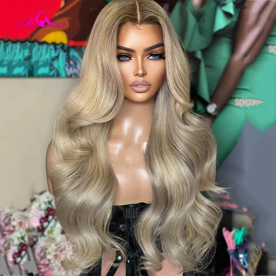 

Ash Blonde 13x4 Lace Frontal Human Hair Wigs Body Wave Brazilian Hair Blonde Color 13x6 Transparent Lace Frontal Wigs For Women