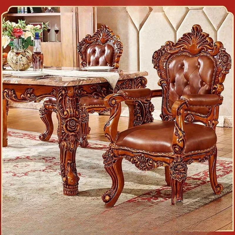 Европейский обеденный стул, обеденный стул из массива дерева, табурет со спинкой, подлокотник, ретро-досуг