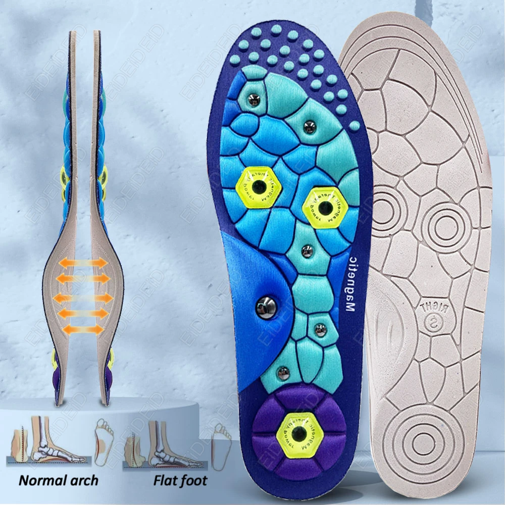 1/2 Pairs العلاج بالابر العلاج المغناطيسي النعال مكافحة التعب تدليك القدم قوس دعم الرياضة الرعاية الصحية النعال للرجال والنساء