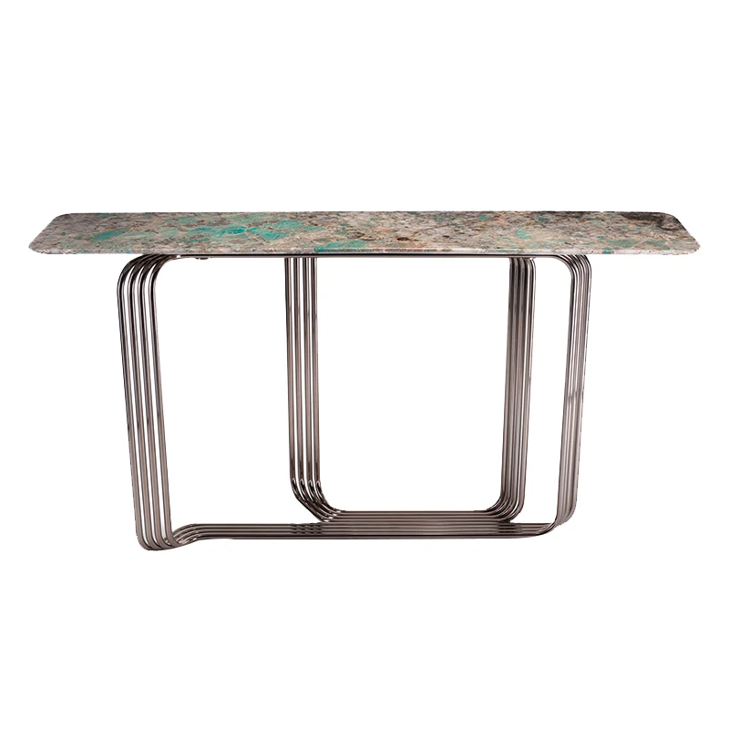 

Italian light luxury visionnaire entrance table Amazon green marble stainless steel modern simple entrance table
