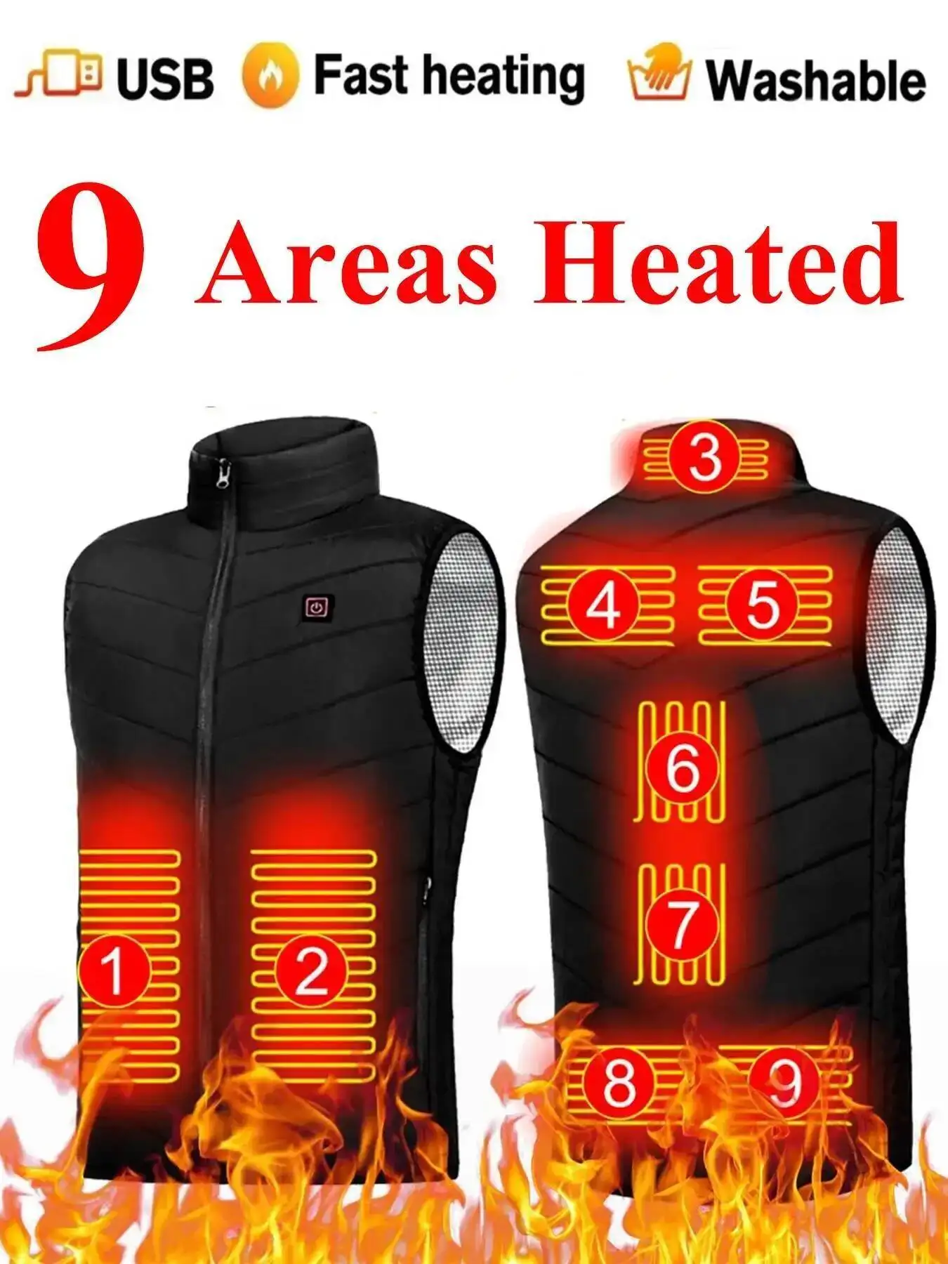 

9 Areas Heated Vest Electric Down Jacket Usb Heated Jacket Bodywarmer Winter Heated Vest Sportswear Chauffante Heated Vest Veste