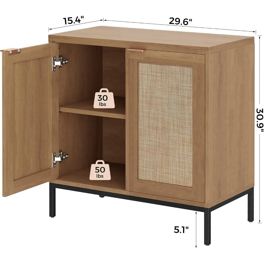 Rattan Buffet Cabinet with Adjustable Shelves, Modern Sideboard Storage for Living Room Kitchen Entryway