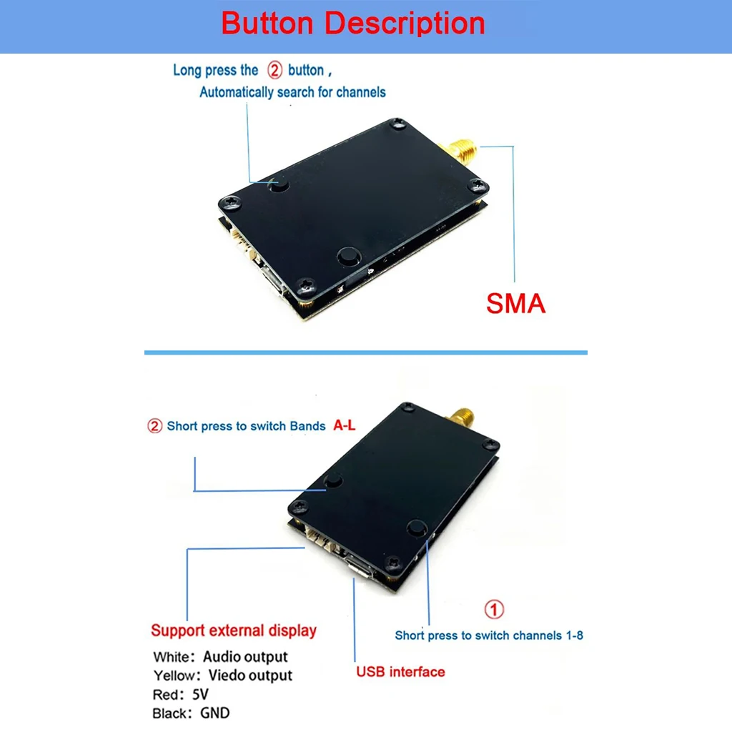 5,8G 56CH 48CH UVC Video-Downlink OTG VR Mobiltelefon-Empfänger + 5,8G 48CH FPV-Empfänger OLED-Display 5-36V SMA für RC-Drohnen – Detail 30