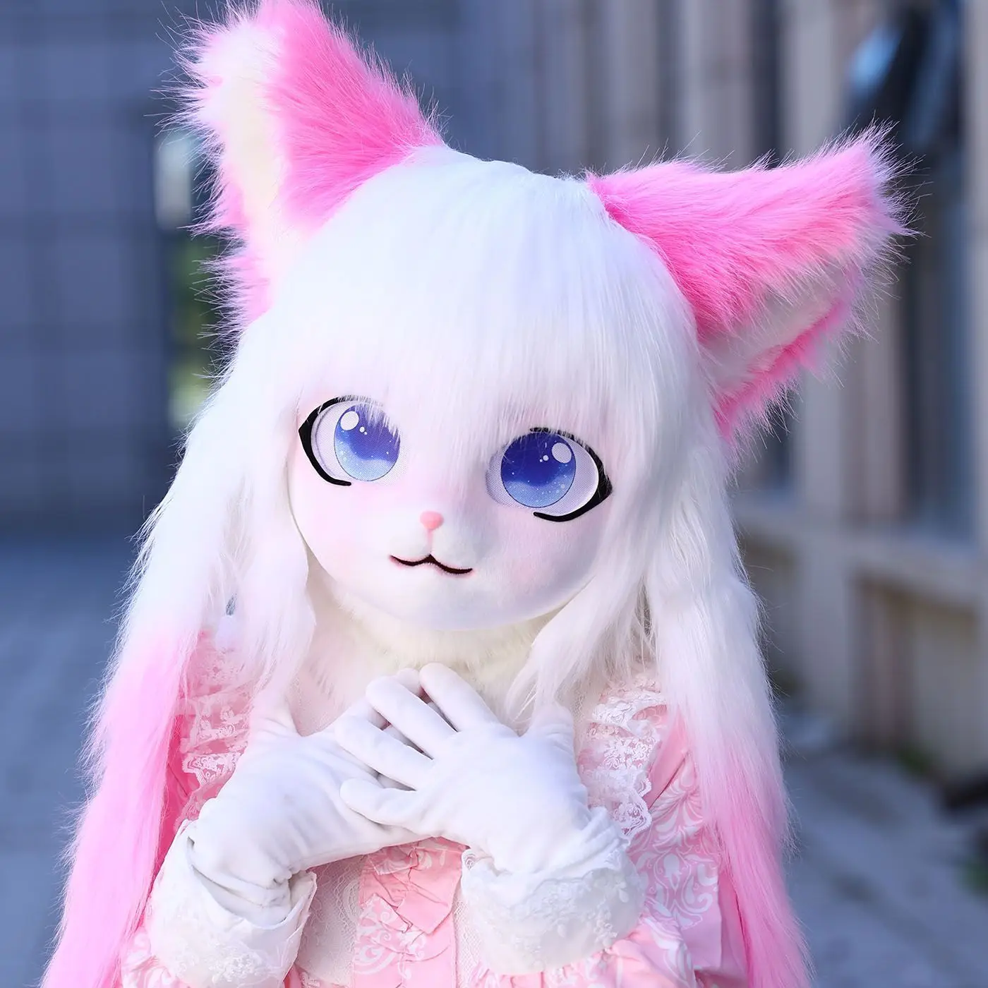Doce Lolita Lop Orelha Coelho Cosplay Traje, Máscara Fursuit
