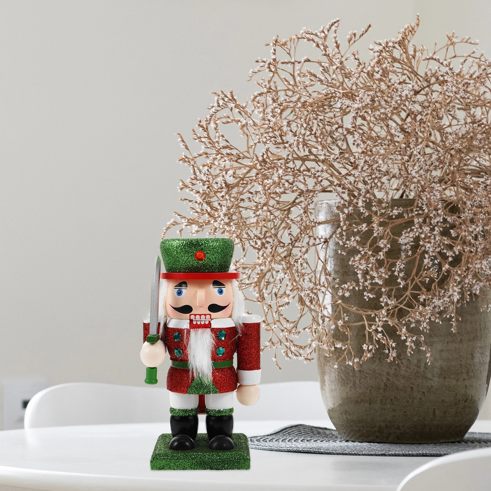 

Traditional Wooden Nutcracker Soldier Festive Christmas Decor Glitter Accent Holiday Table Decoration Christmas Nutcracker