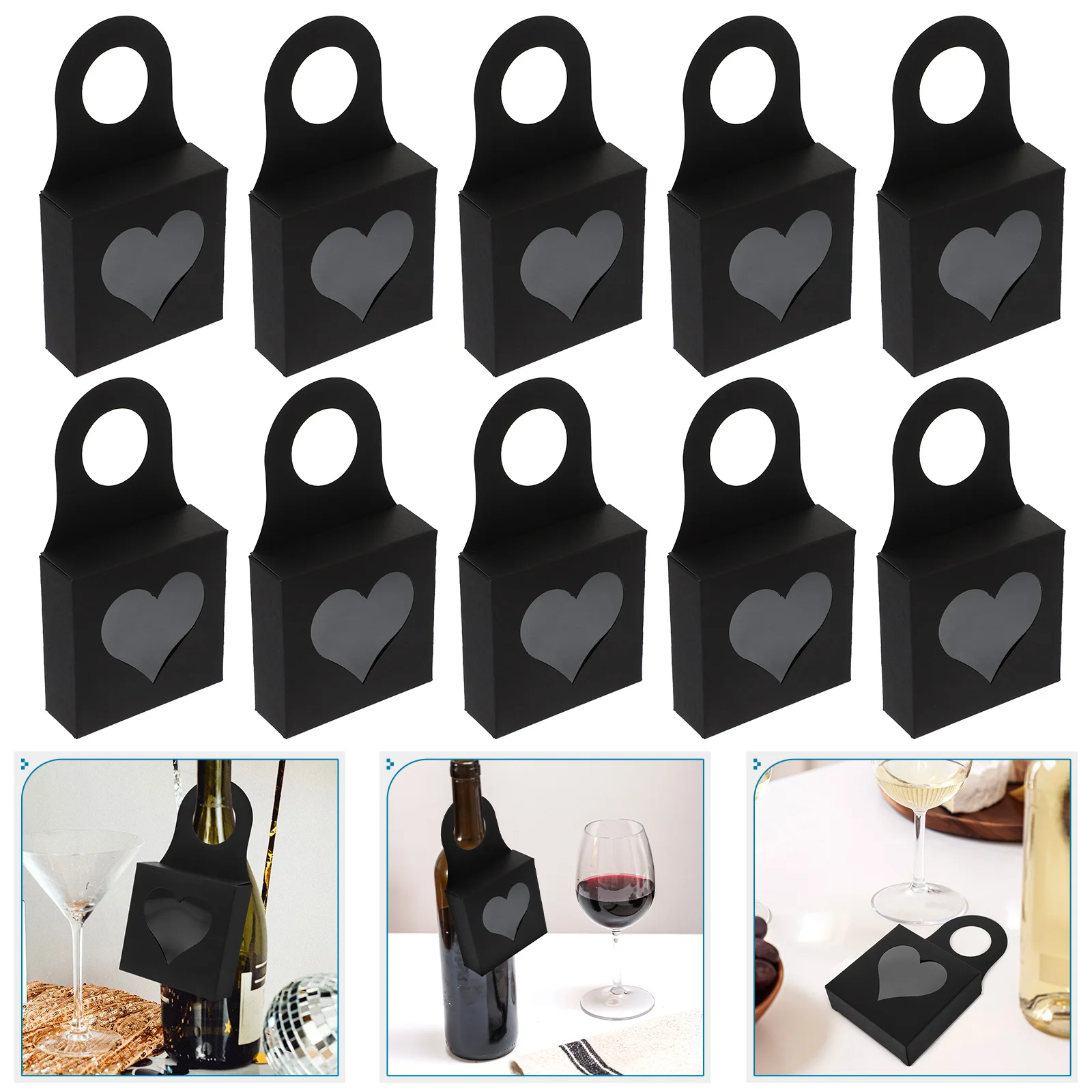 

25pcs Wine Bottle Hanger Transparent Heart Window Gift Packaging Paper Box Decorative Storage Case For Jewelry Wine Bottle Decor