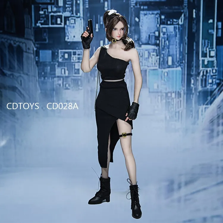 IN STOCK Cdtoys Cd028 1/6 Female Inclined Shoulder Vest Balck Dress White Skirt Gun Accessories for 12