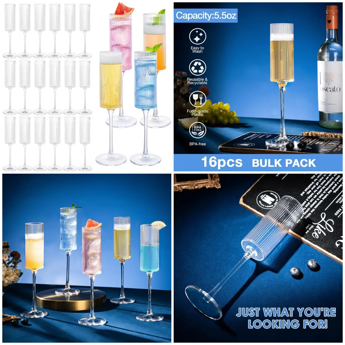 

Набор из 16 акриловых флейт для шампанского, небьющиеся стаканы на 5 унций, одноразовые стаканы для тостов в стиле оригами для свадьбы, вечеринки