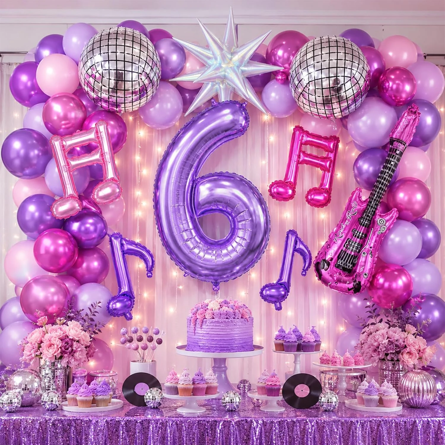 17-teiliges Kpop-Geburtstagsdekorationsset mit Discokugel, Musikgitarre, Ballon, lila Mädchen-Geburtstagsparty-Geschenken, Baby-Shower-Party-Zubehör – Detail 4