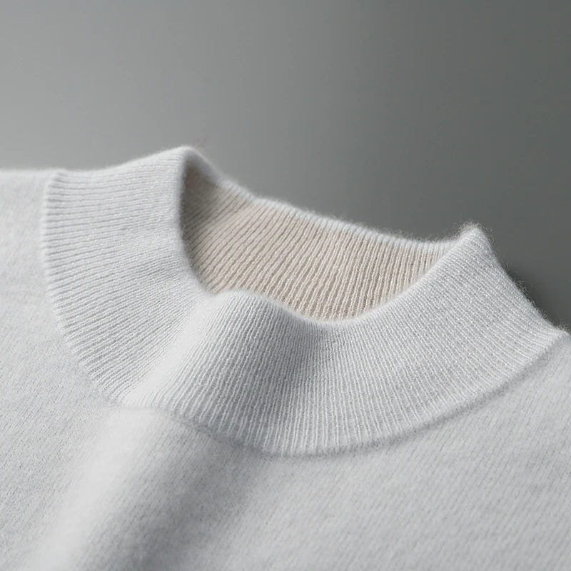 

New Autumn Winter Air Layer Thick Sweater Men's Half High Neck Pullover 100% Cashmere Knitted Sweater Winter Warm Long Sleeved.