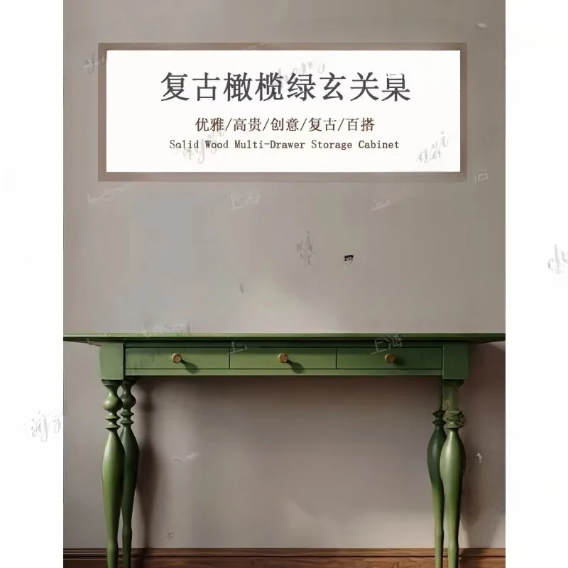 retro green solid wood porch drawer table living room decoration table household desk