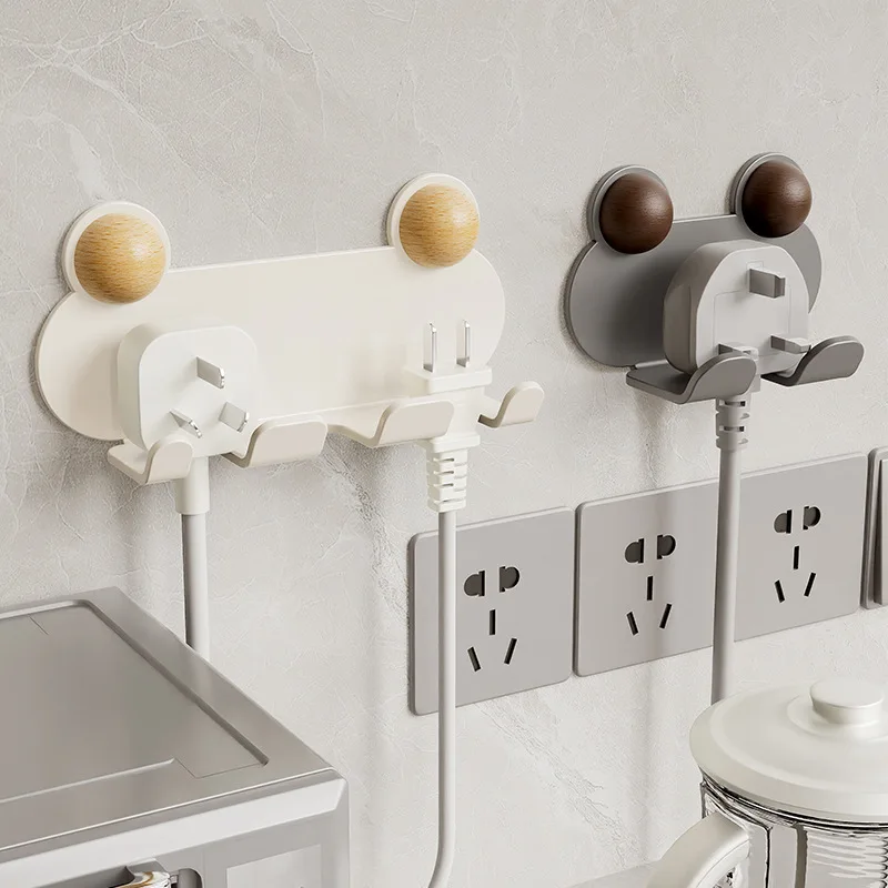 Non-punch-free plug hook socket wall mounted fixed storage kitchen power cord hanger sticky cable organizer