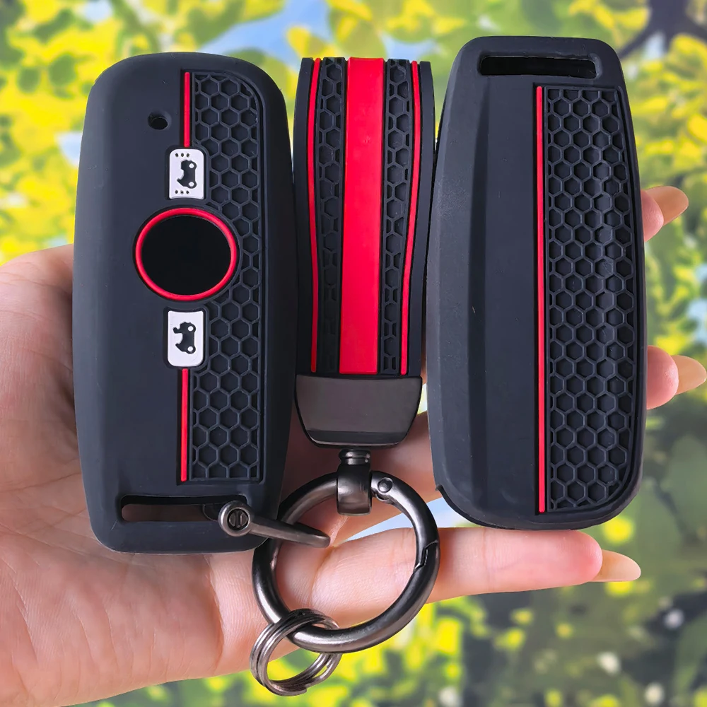 Flexible Silicone 2 Button Key Case With Keychain, Honeycomb Motorcycle Remote Lock Opener For Honda GL1800 Gold Wing 2018‑2020