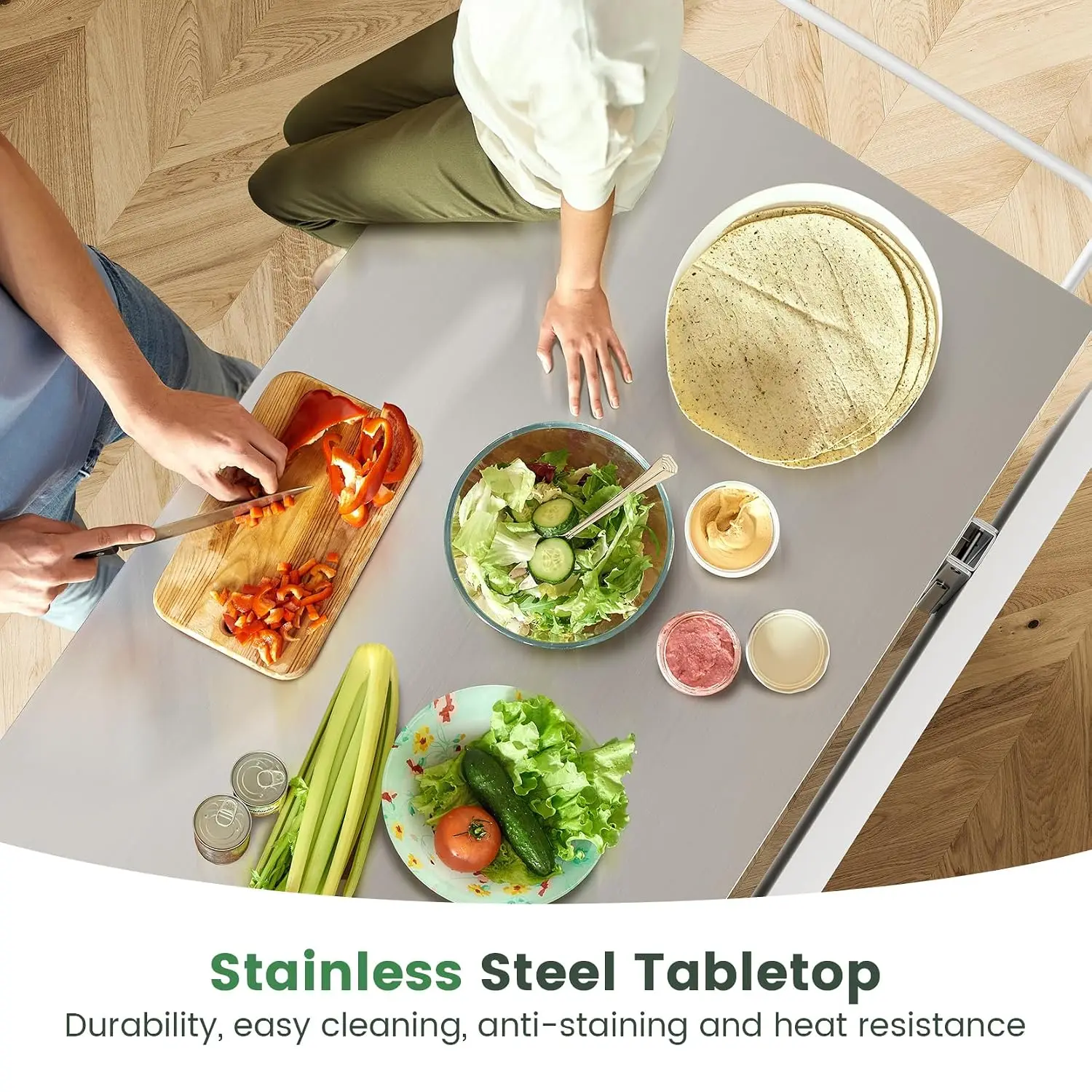 56'' Kitchen Islands Foldable with Stainless Steel Top & Seating, Rolling Island Table for Kitchen with Drop Leaf,, Customized