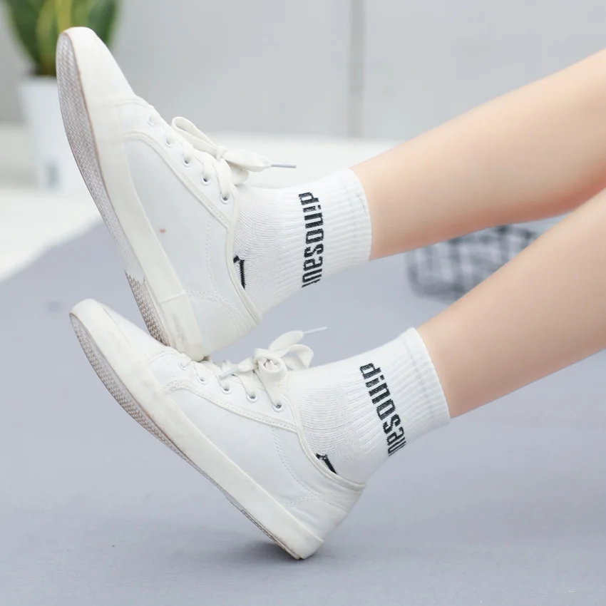 Female Pure Cotton Socks with A Cute Korean Pencil and Fruit Pattern for Students in Spring and Summer