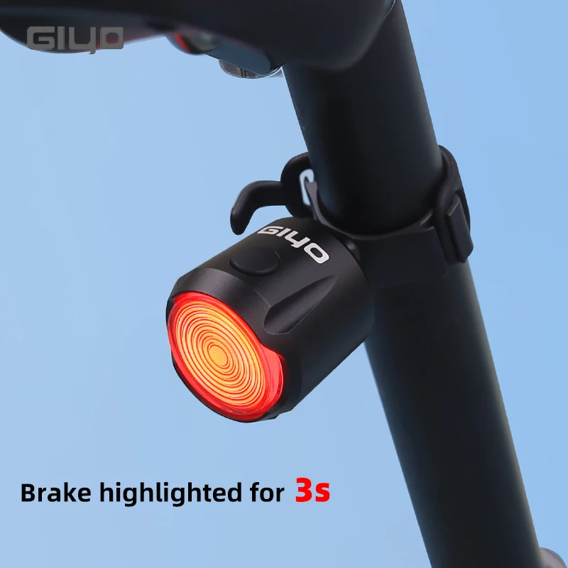 GIYO Smart Tail Light Bicycle Brake Warning Light Ultra Bright Lens Rear Light USB Charge IP66 Waterproof LED Night Warning Lamp