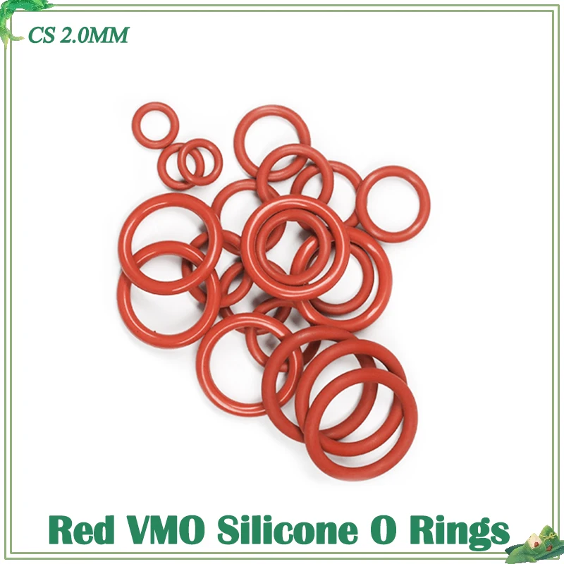 

Silicon VMQ O Rings Rubber Gasket CS 2mm OD 5~100mm Food Grade Waterproof Washer Sealing Round O Shape Silicon Ring 10/50pcs Red