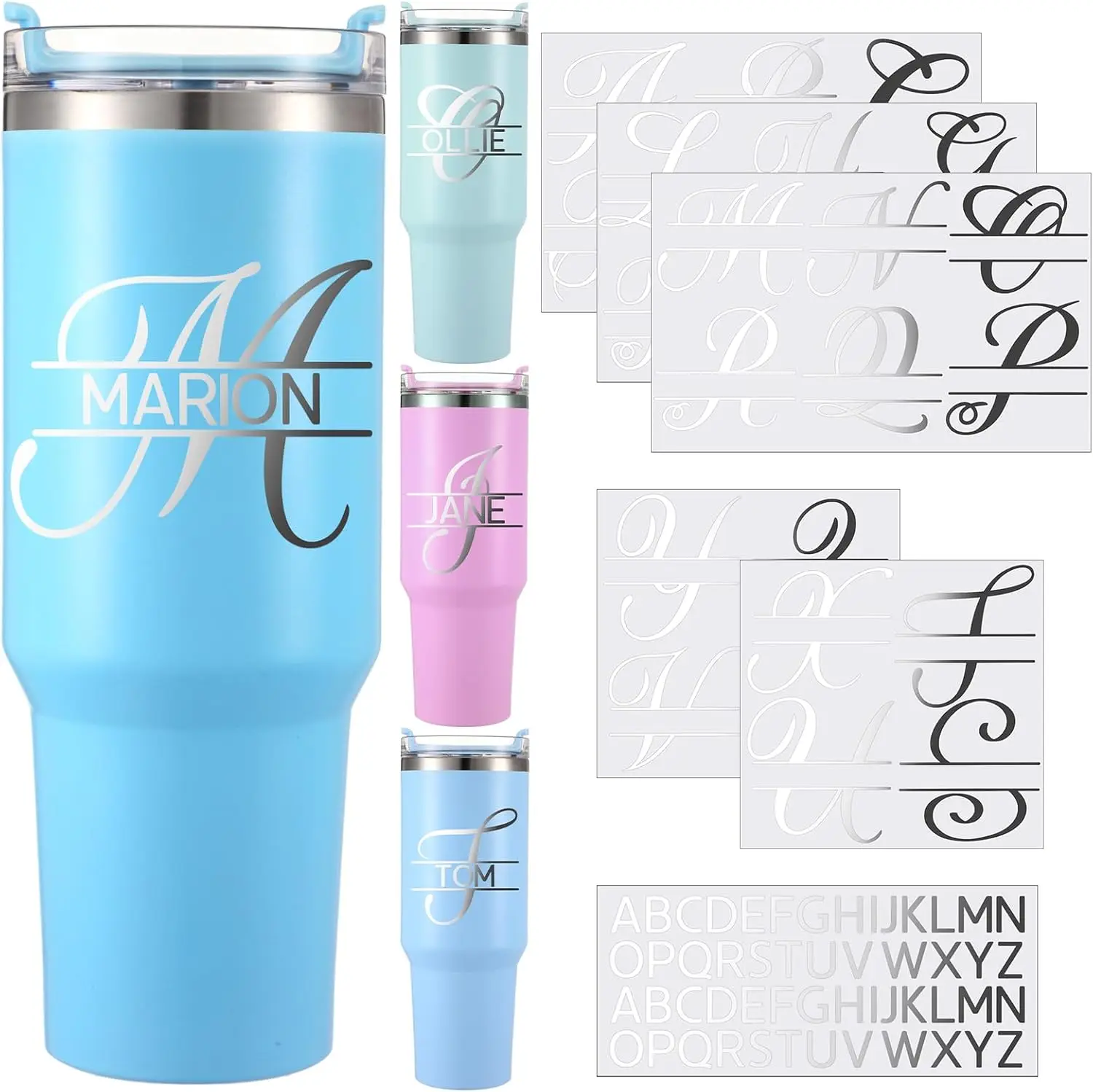 

Personalized Split Letter Stickers for Water Bottles, Waterproof Vinyl Name Decals for 30-40 oz Tumbler, UV DTF Cup Wraps, DIY for Bag Suitcase Helmet Laptop