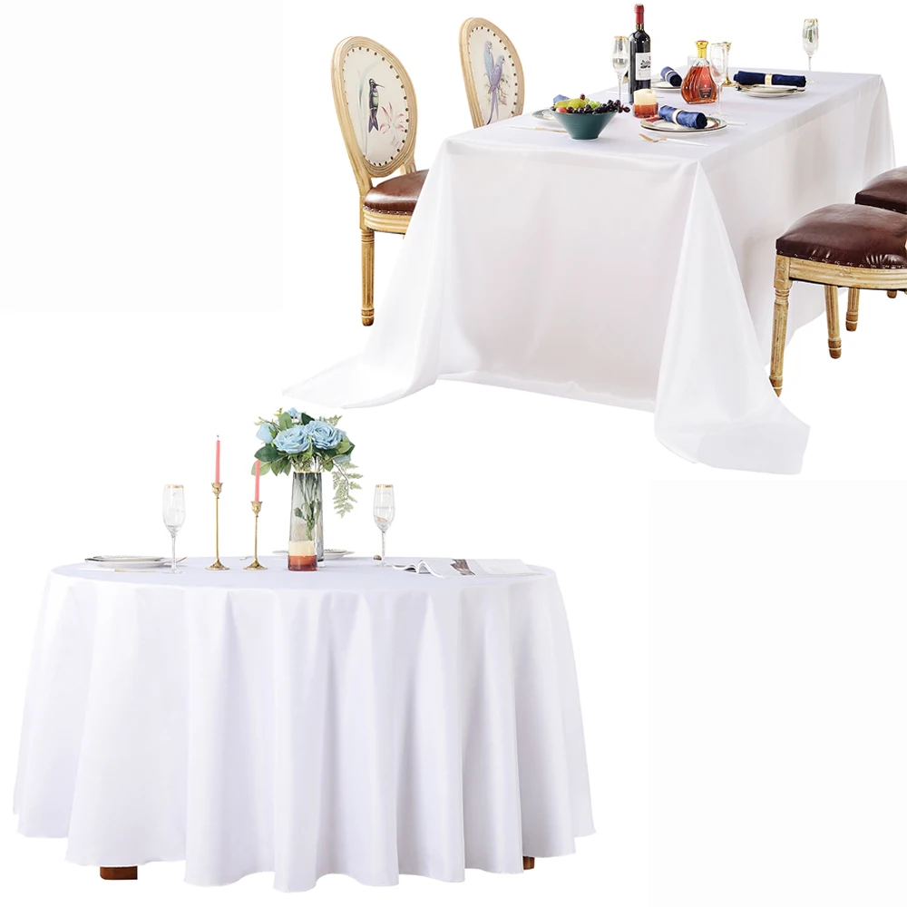 High Quality Wedding Tablecloth White Washable Table Cover Exhibition Round/Rectangle Satin Table Cloth for Kitchen Dining Hotel