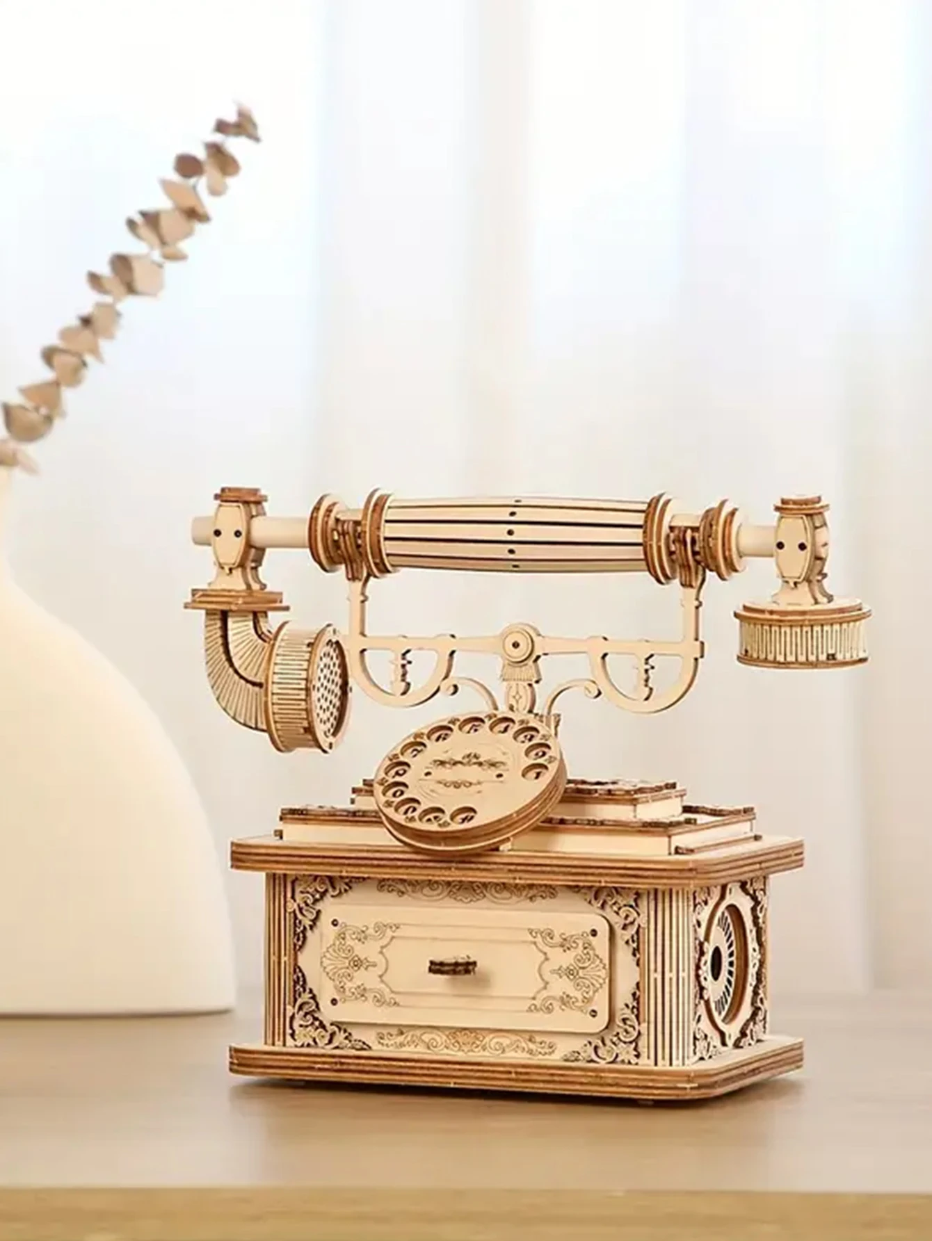 Creative Retro Telephone 3D Wooden Puzzle for Adults Tabletop Decoration and Gift for Christmas/Birthday