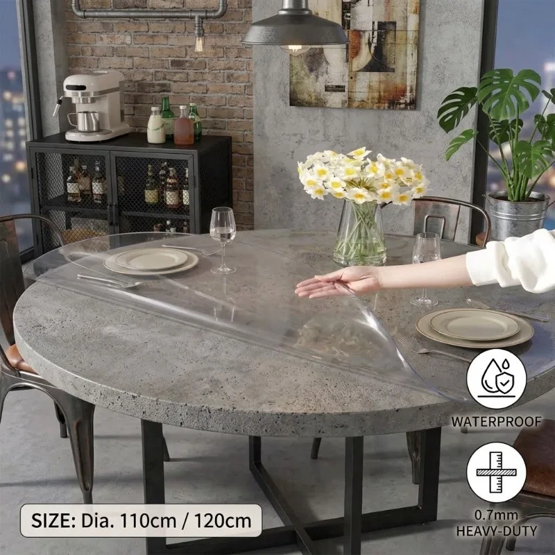 110/120cm 0.7mm Clear PVC Table Cloth Protector Transparent Round Dining Cover Mat Waterproof Oilproof Plastic Desk Pad Non-Slip