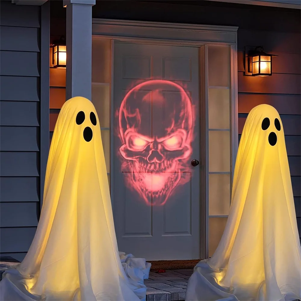 

Spooky Ghost Halloween Decor With Light Strings Operated Front Door Standing Ghost Porch Courtyard Standing Halloween Decoration