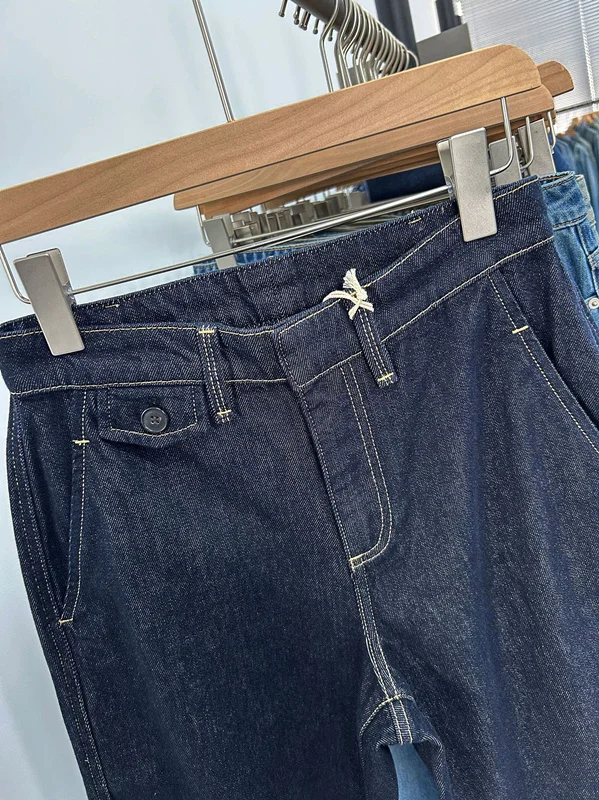 Jenny&Dave Spring Woman Clothes French Elegant Navy Blue Denim Pants Non-fading High Waisted Straight Cropped Jeans For Women - view 4