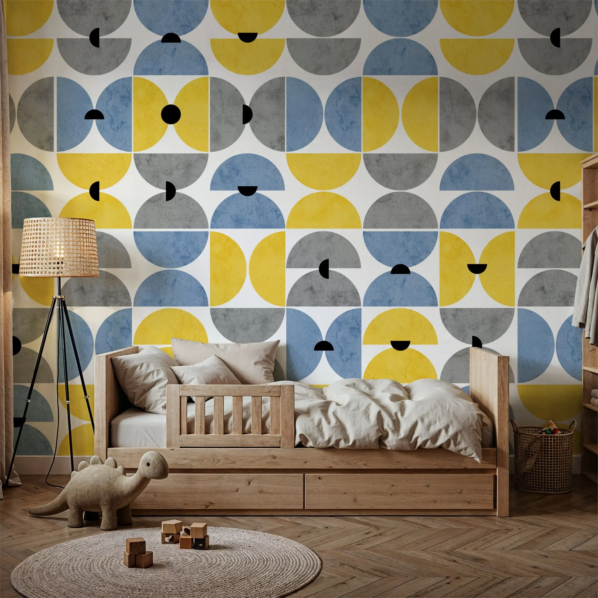 Homley Retro Shapes Blue Vintage Wallpaper Custom Wall Mural for Bedroom