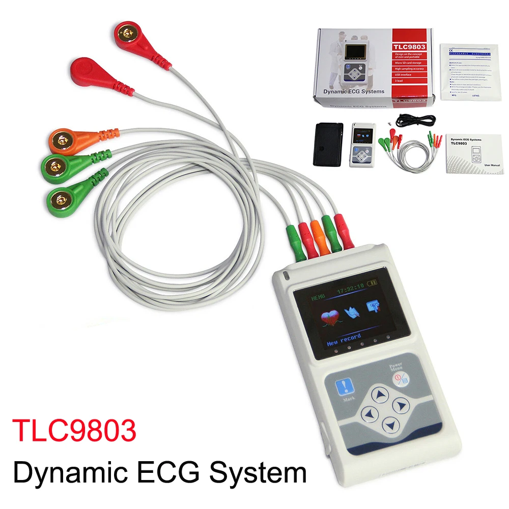 

ECG Holter Monitor TLC9803 24 Hours Dynamic Handheld Pacemaker Analyzer EKG System 3 Leads ECG Machine with PC Software