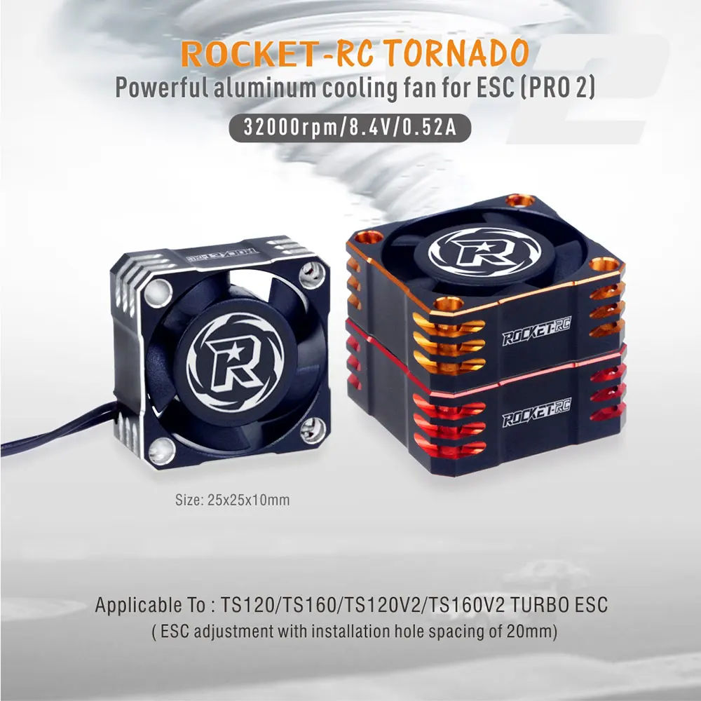 ROCKET-RC 25/30/35/40/50mm V2 Metal Cooling Fan 32000/28000/21000/16000/10000RPM for 1/8 1/10 1/12 RC Car 540/550/3650 Motor ESC