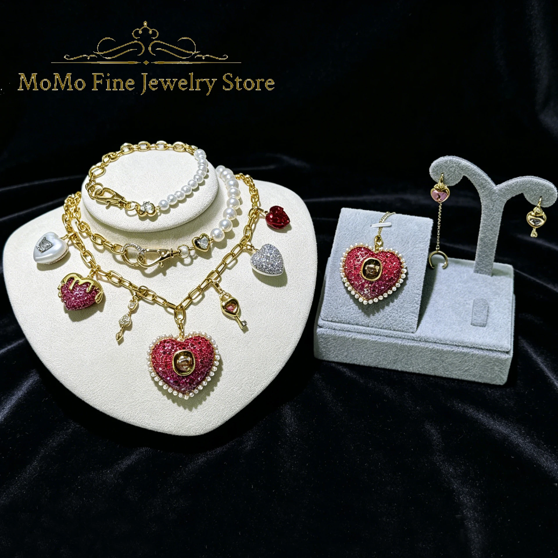 

2026 New Designer Jewelry Sets Charm Pink Gold Heart Pendant Crystal Luxury Necklaces Ring Earrings for Women's Anniversary Gift