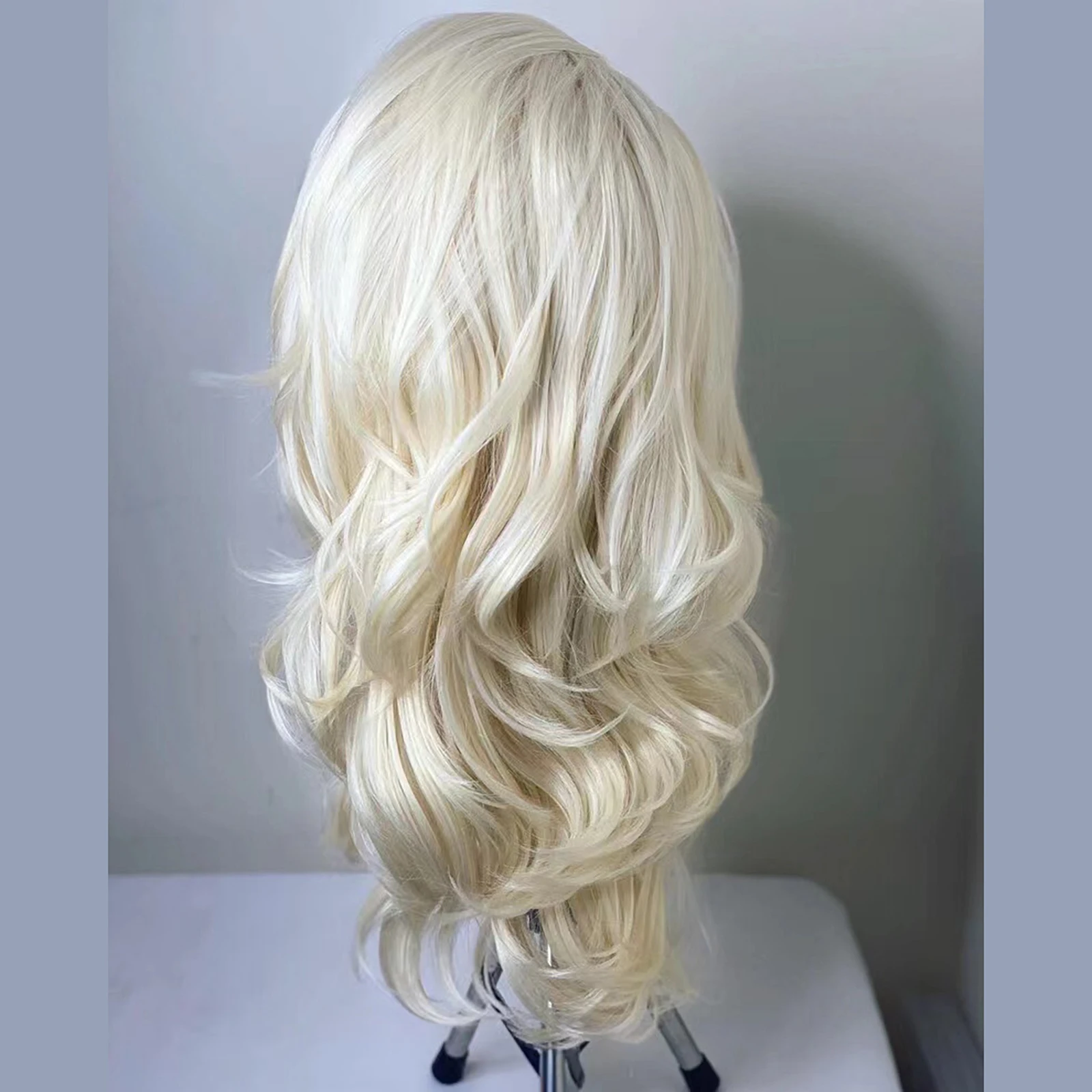 Perruque Synthétique Longue Blonde Naturelle Ondulée, Sans Colle, Prêt à vitation, Blanche, pour Femme