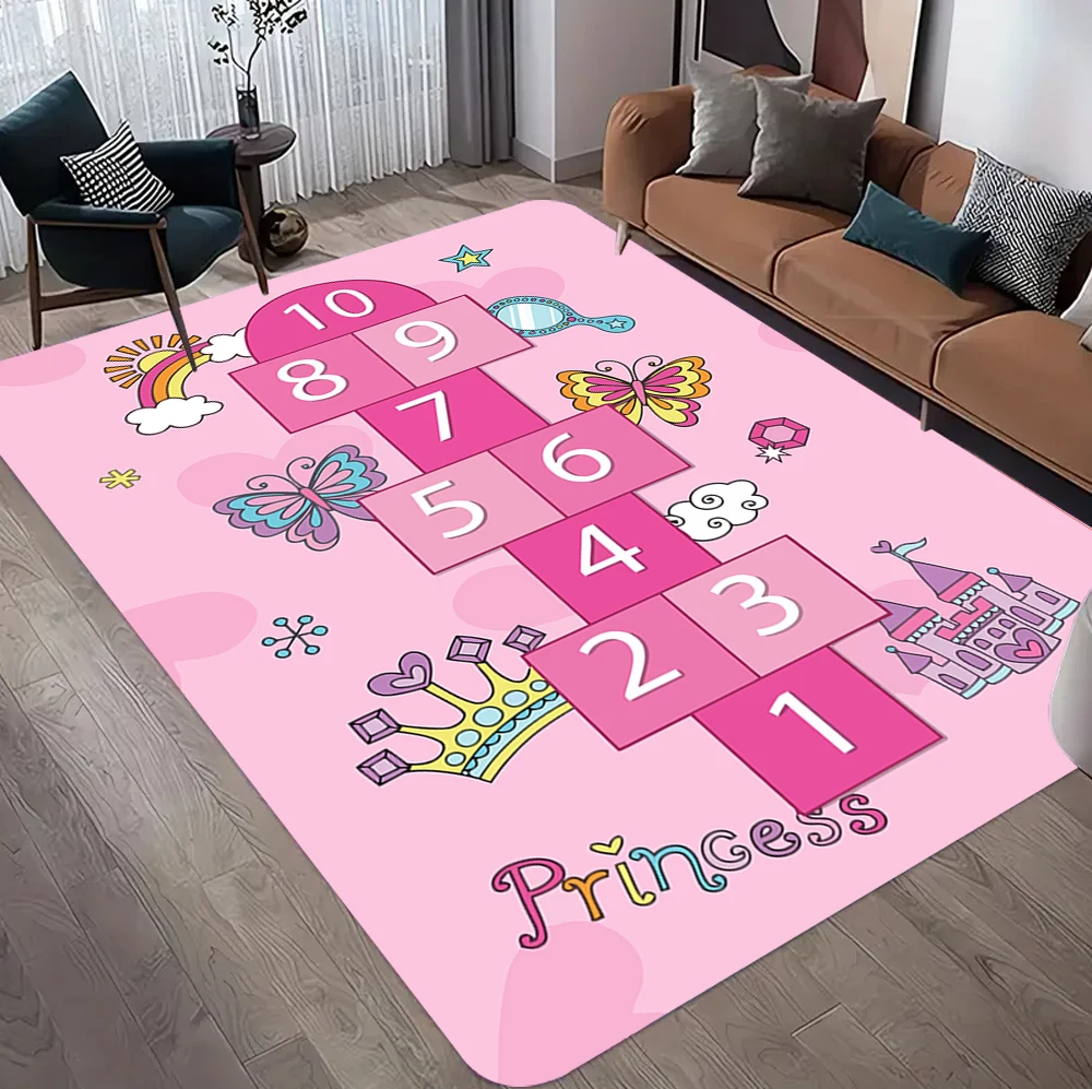Alfombra Rosa para Habitación de Niñas, Decoración, Juego de Hopscotch, Tapete de Juego para Niños, Alfombra para Sala de Estar, Idea de Regalo