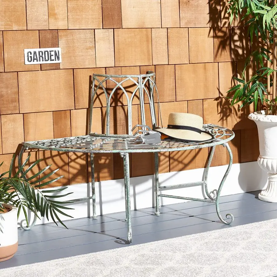 Outdoor Collection Abia Victorian Antique Dark Green Wrought Iron 50inch Wide Tree Bench